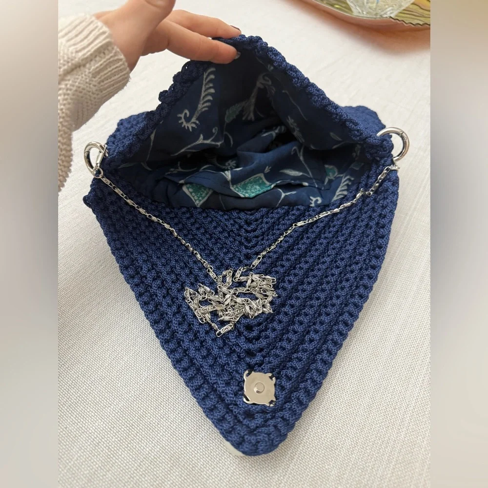 Handmade Navy Crochet Clutch with Detachable Chain – New – Gifted from Greece